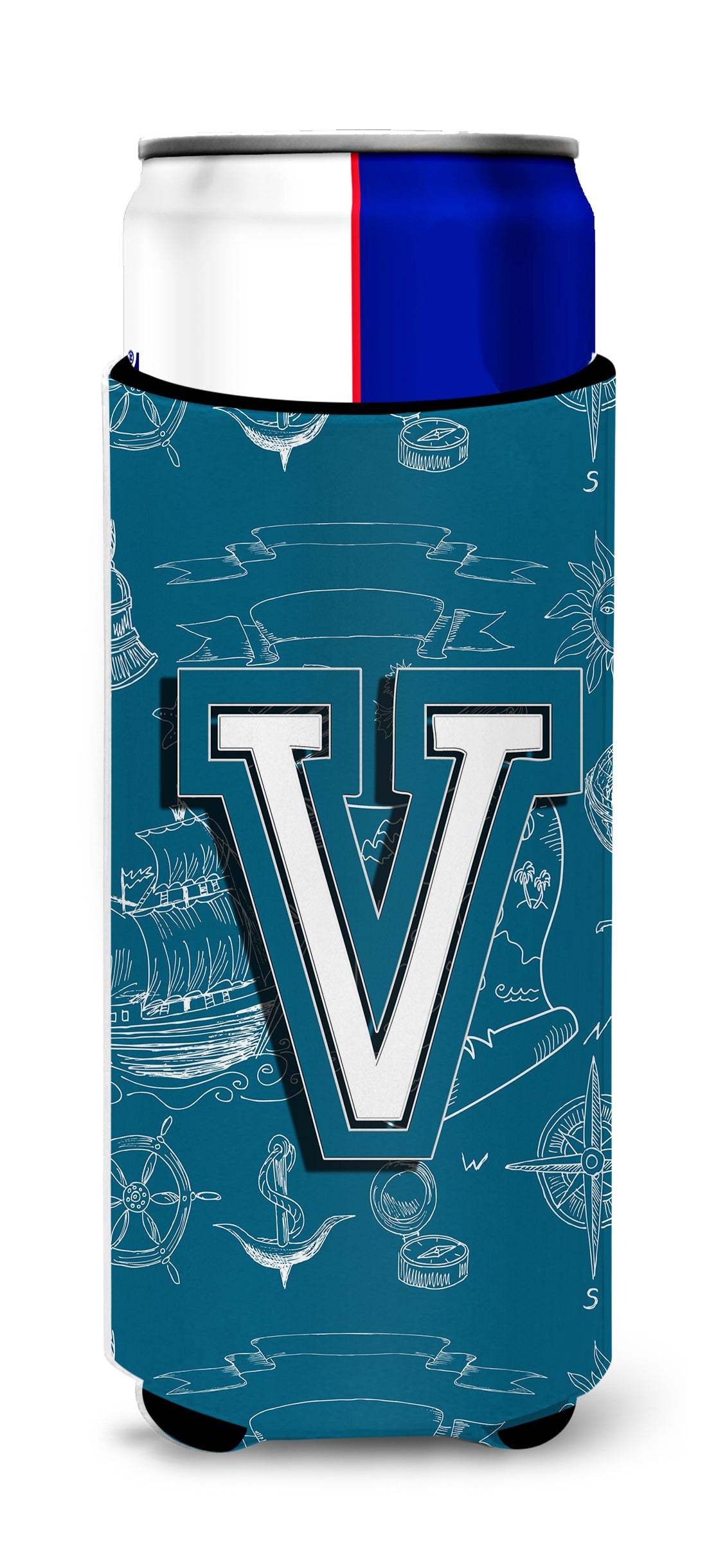 Letter V Sea Doodles Initial Alphabet Ultra Beverage Insulators for slim cans CJ2014-VMUK.