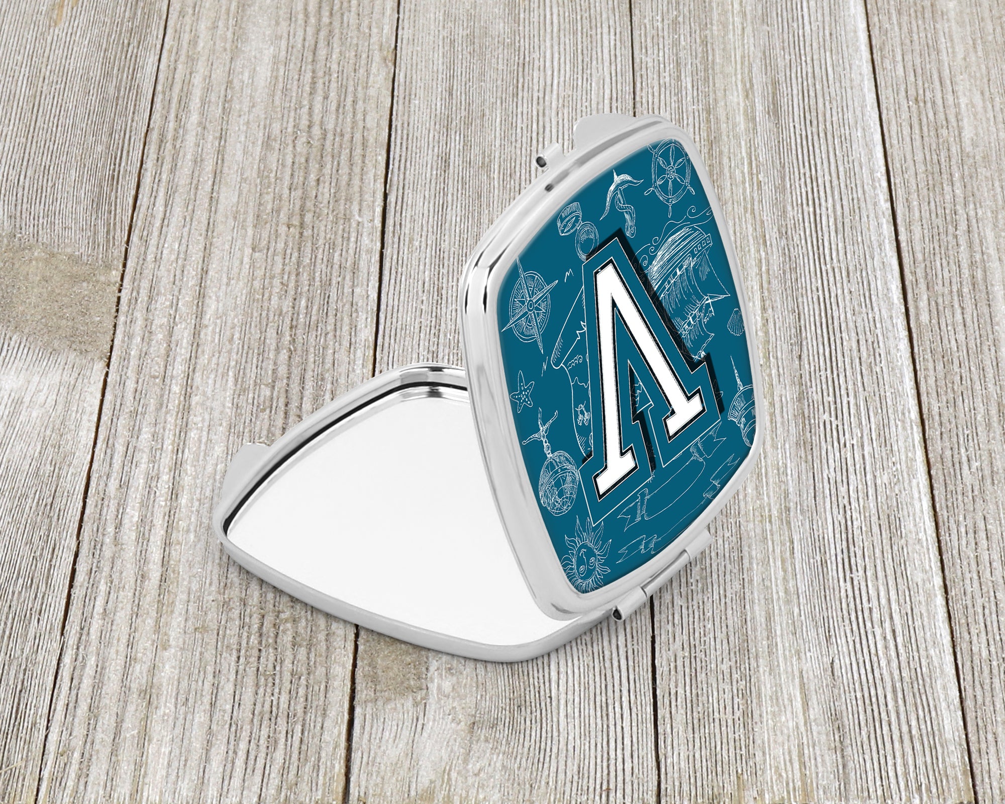 Letter V Sea Doodles Initial Alphabet Compact Mirror CJ2014-VSCM  the-store.com.