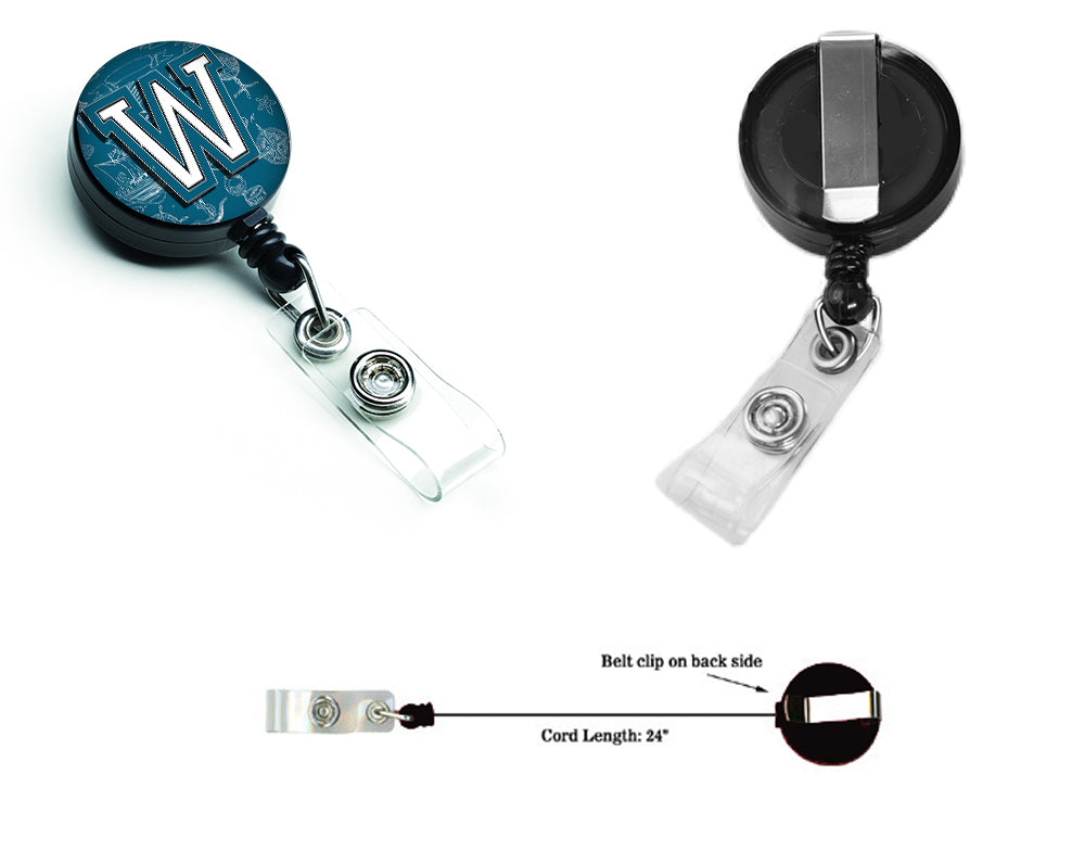 Letter W Sea Doodles Initial Alphabet Retractable Badge Reel CJ2014-WBR  the-store.com.