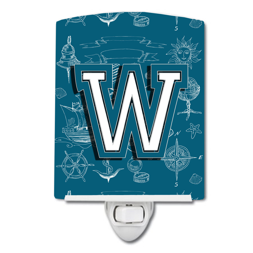 Letter W Sea Doodles Initial Alphabet Ceramic Night Light CJ2014-WCNL - the-store.com