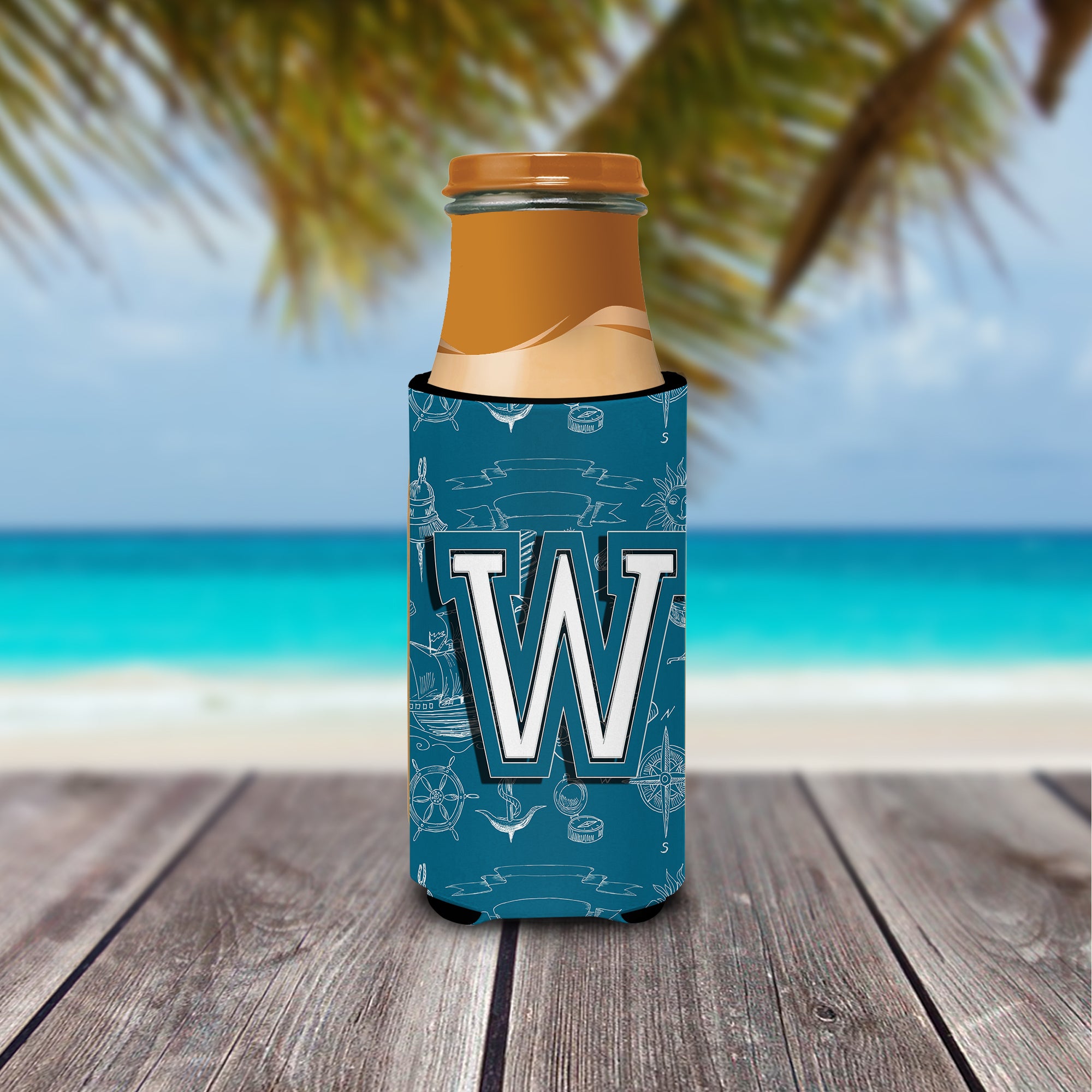 Letter W Sea Doodles Initial Alphabet Ultra Beverage Insulators for slim cans CJ2014-WMUK.