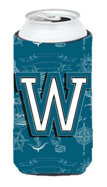 Letter W Sea Doodles Initial Alphabet Tall Boy Beverage Insulator Hugger CJ2014-WTBC by Caroline's Treasures