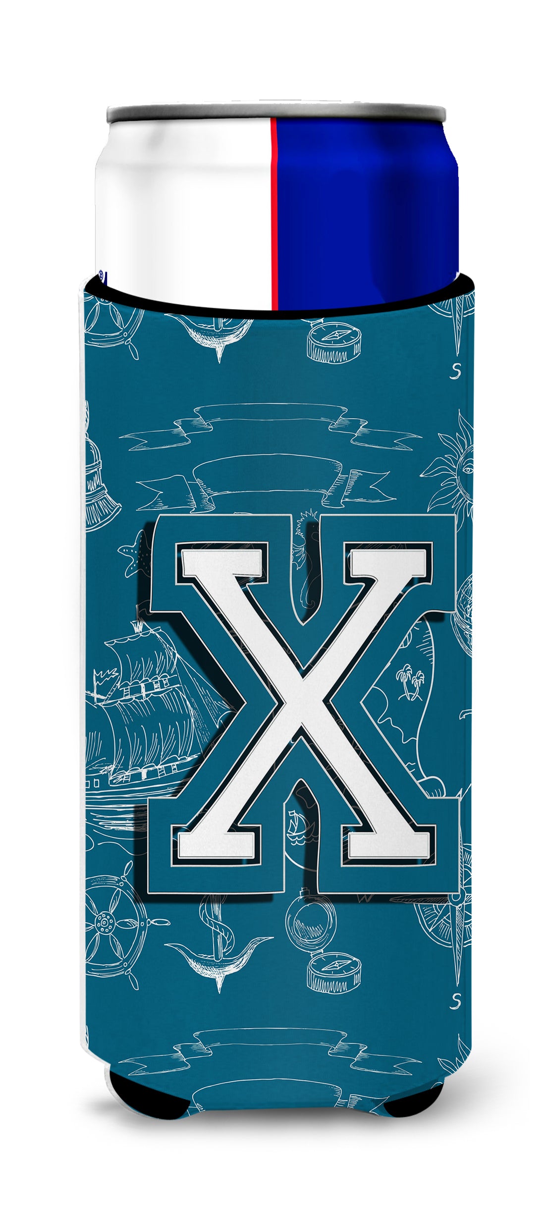 Letter X Sea Doodles Initial Alphabet Ultra Beverage Insulators for slim cans CJ2014-XMUK.