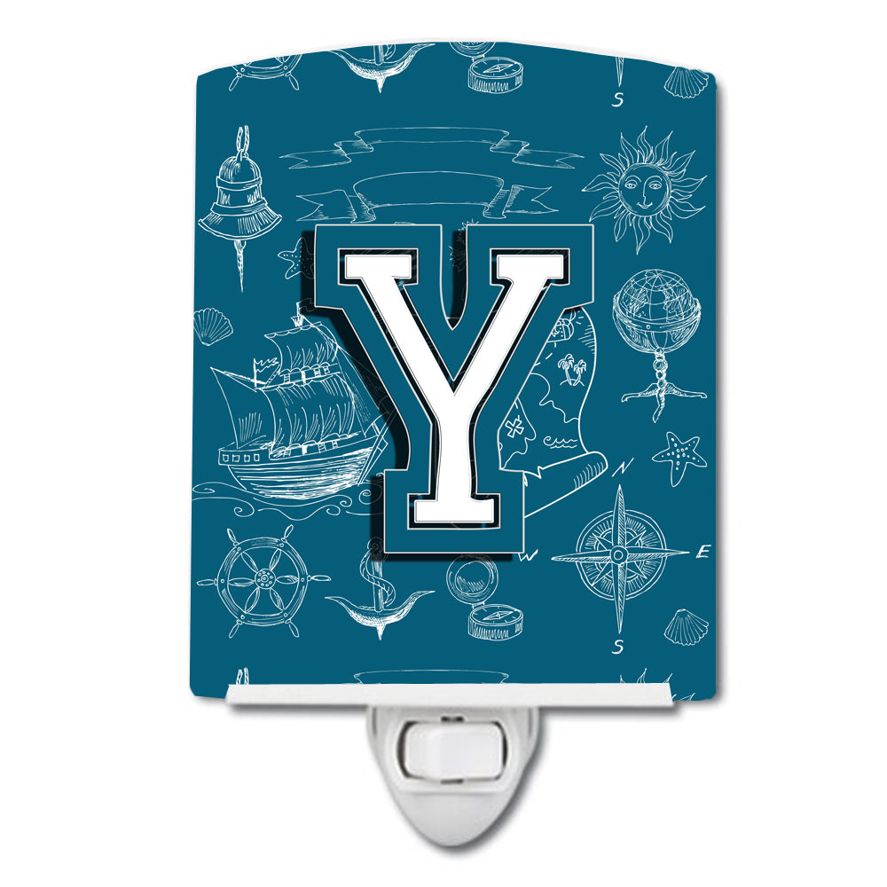 Letter Y Sea Doodles Initial Alphabet Ceramic Night Light CJ2014-YCNL - the-store.com