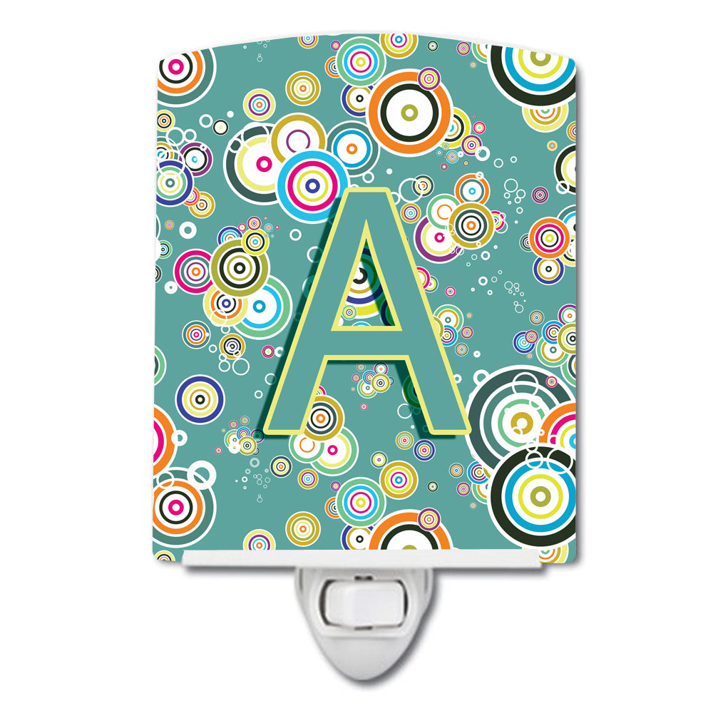 Letter A Circle Circle Teal Initial Alphabet Ceramic Night Light CJ2015-ACNL - the-store.com