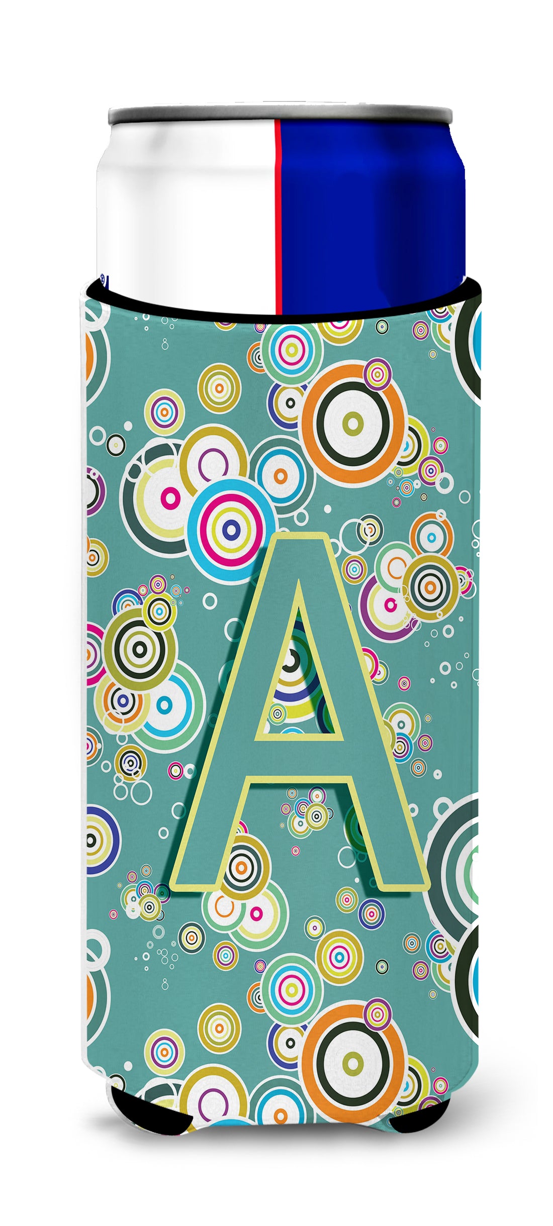 Letter A Circle Circle Teal Initial Alphabet Ultra Beverage Insulators for slim cans CJ2015-AMUK.