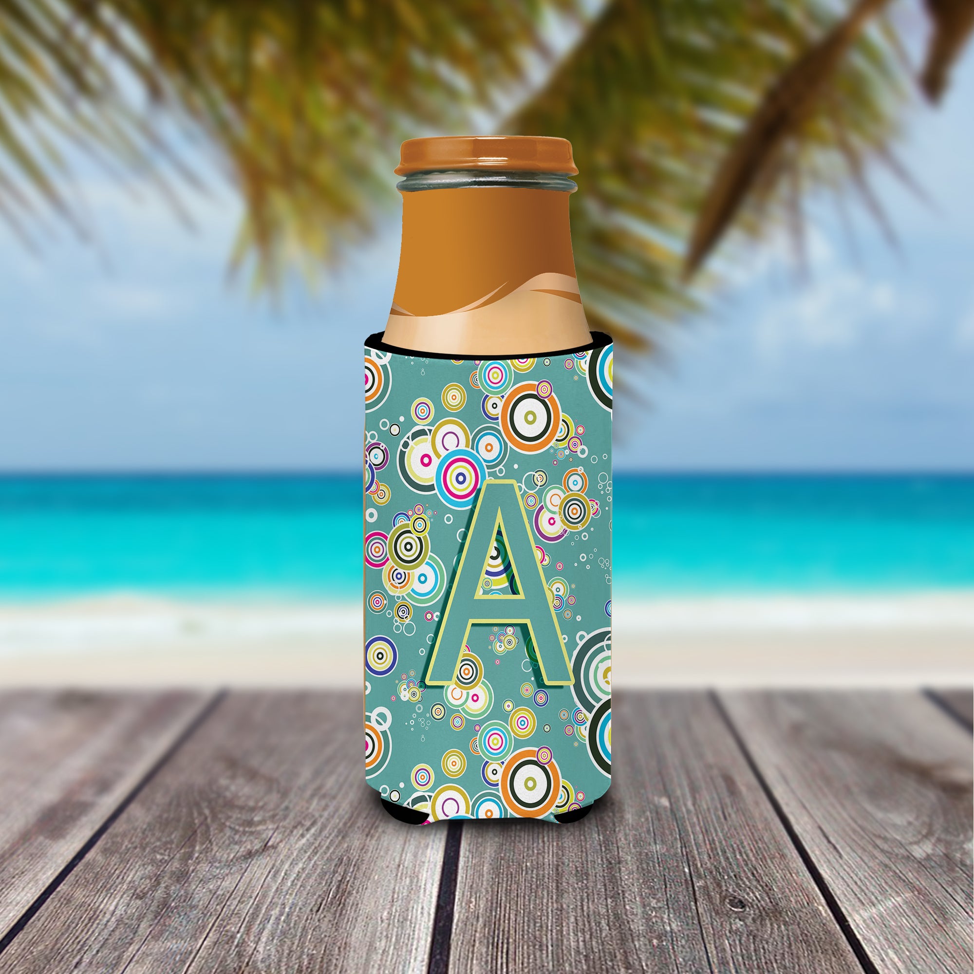 Letter A Circle Circle Teal Initial Alphabet Ultra Beverage Insulators for slim cans CJ2015-AMUK.