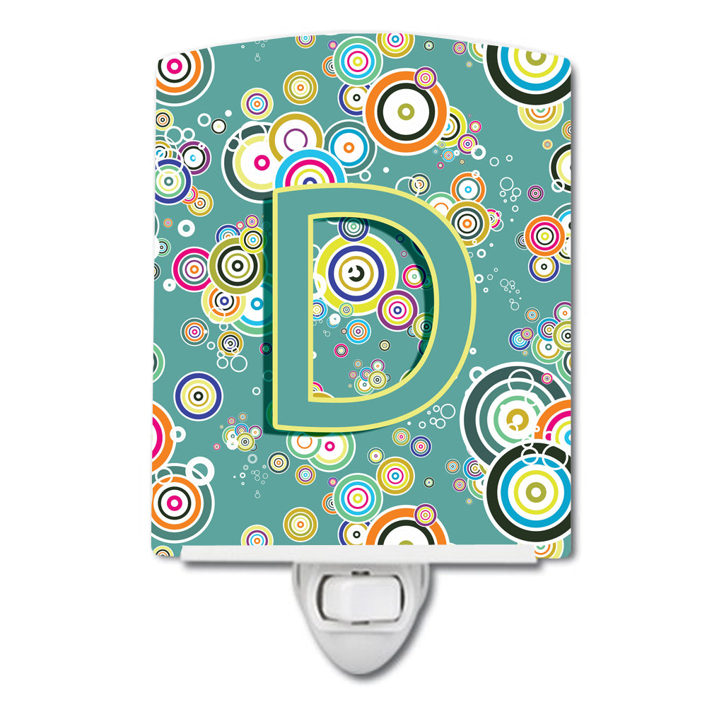 Letter D Circle Circle Teal Initial Alphabet Ceramic Night Light CJ2015-DCNL - the-store.com