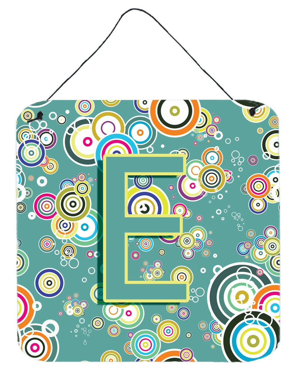 Letter E Circle Circle Teal Initial Alphabet Wall or Door Hanging Prints CJ2015-EDS66 by Caroline&#39;s Treasures