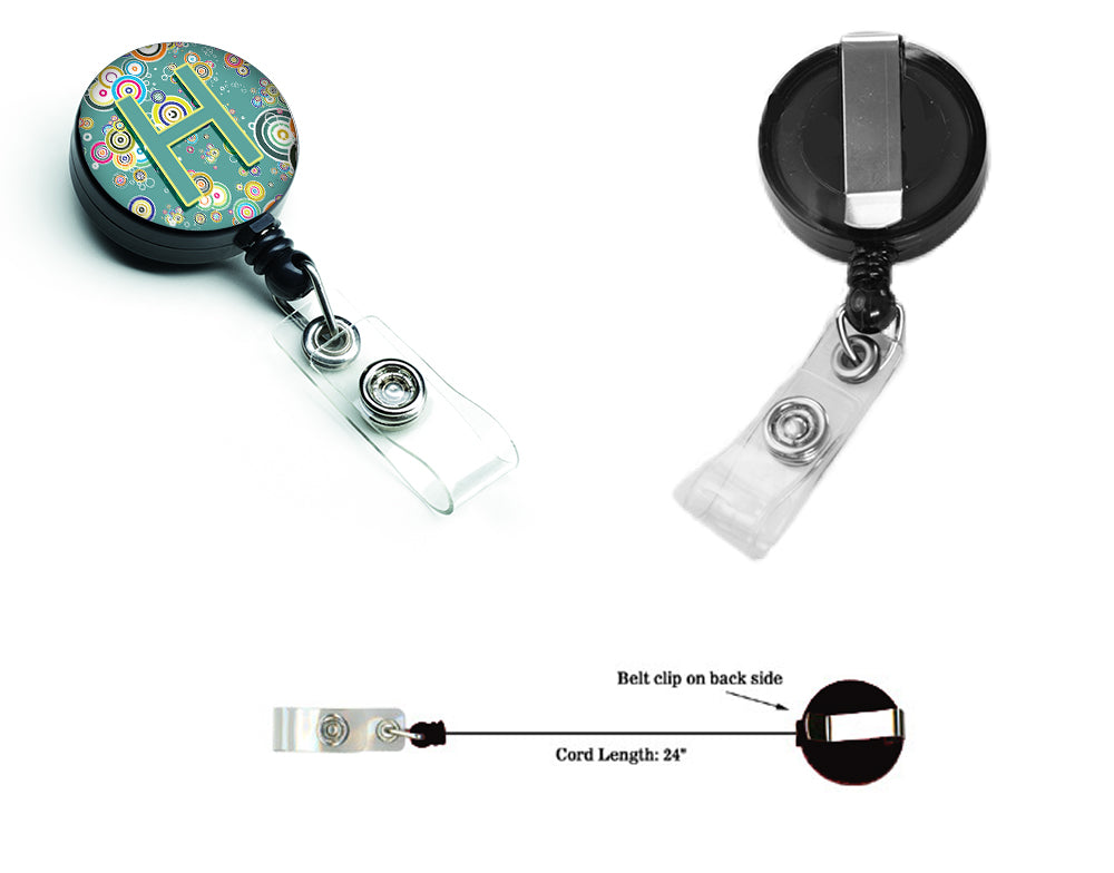 Letter H Circle Circle Teal Initial Alphabet Retractable Badge Reel CJ2015-HBR  the-store.com.