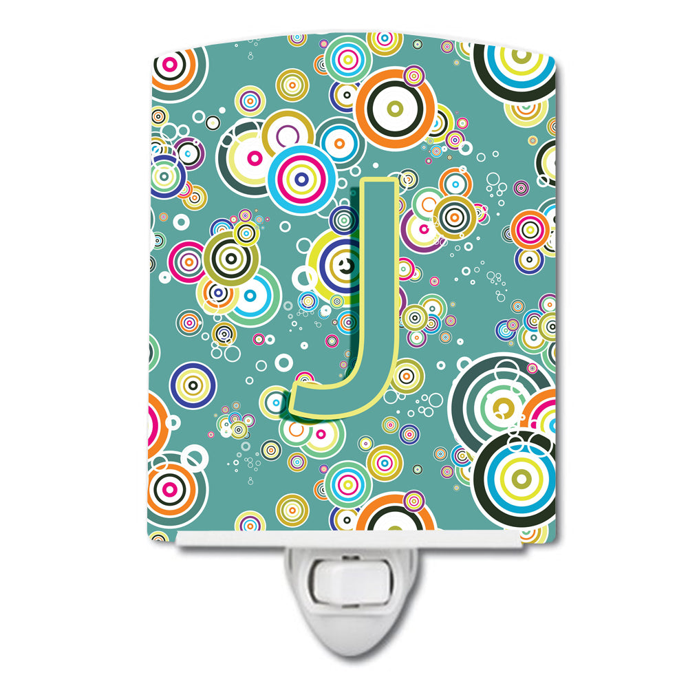 Letter J Circle Circle Teal Initial Alphabet Ceramic Night Light CJ2015-JCNL - the-store.com