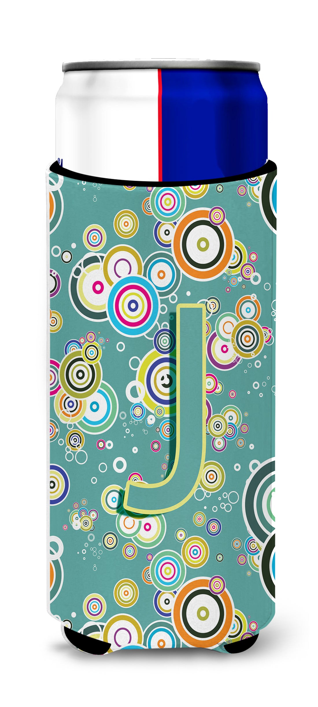 Letter J Circle Circle Teal Initial Alphabet Ultra Beverage Insulators for slim cans CJ2015-JMUK.