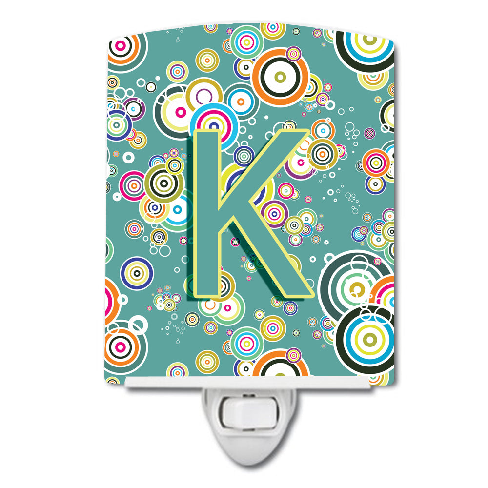 Letter K Circle Circle Teal Initial Alphabet Ceramic Night Light CJ2015-KCNL - the-store.com