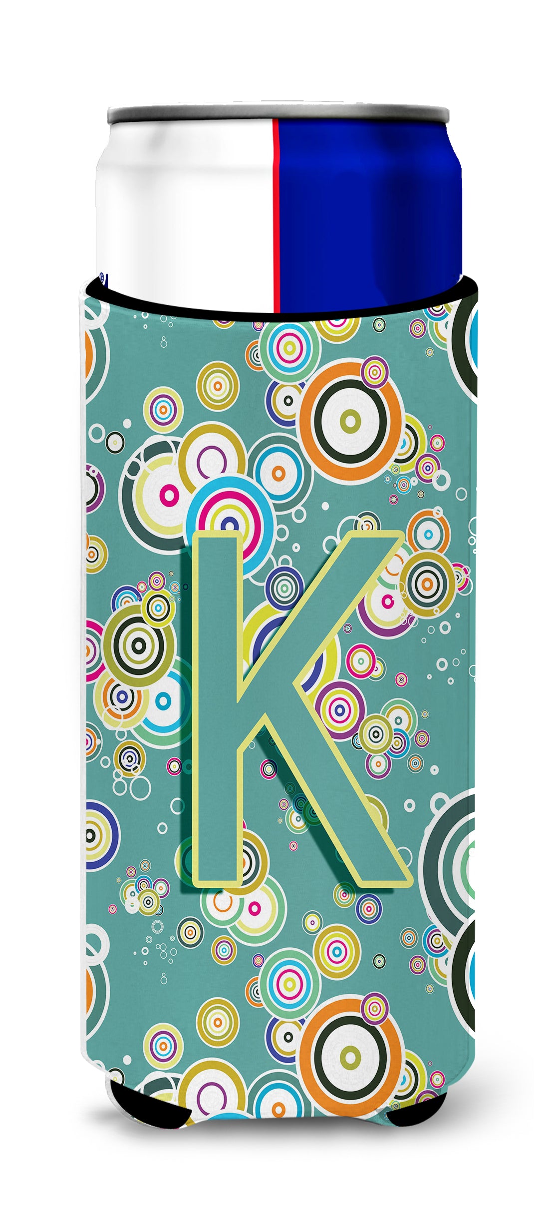 Letter K Circle Circle Teal Initial Alphabet Ultra Beverage Insulators for slim cans CJ2015-KMUK.