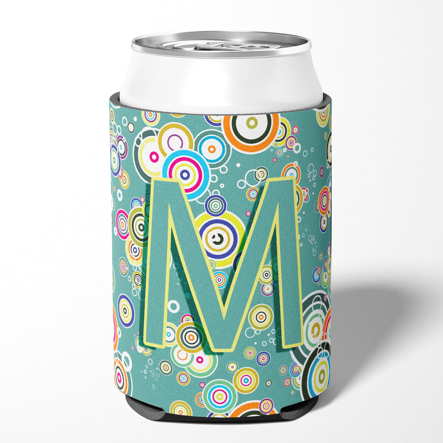 Letter M Circle Circle Teal Initial Alphabet Can or Bottle Hugger CJ2015-MCC.