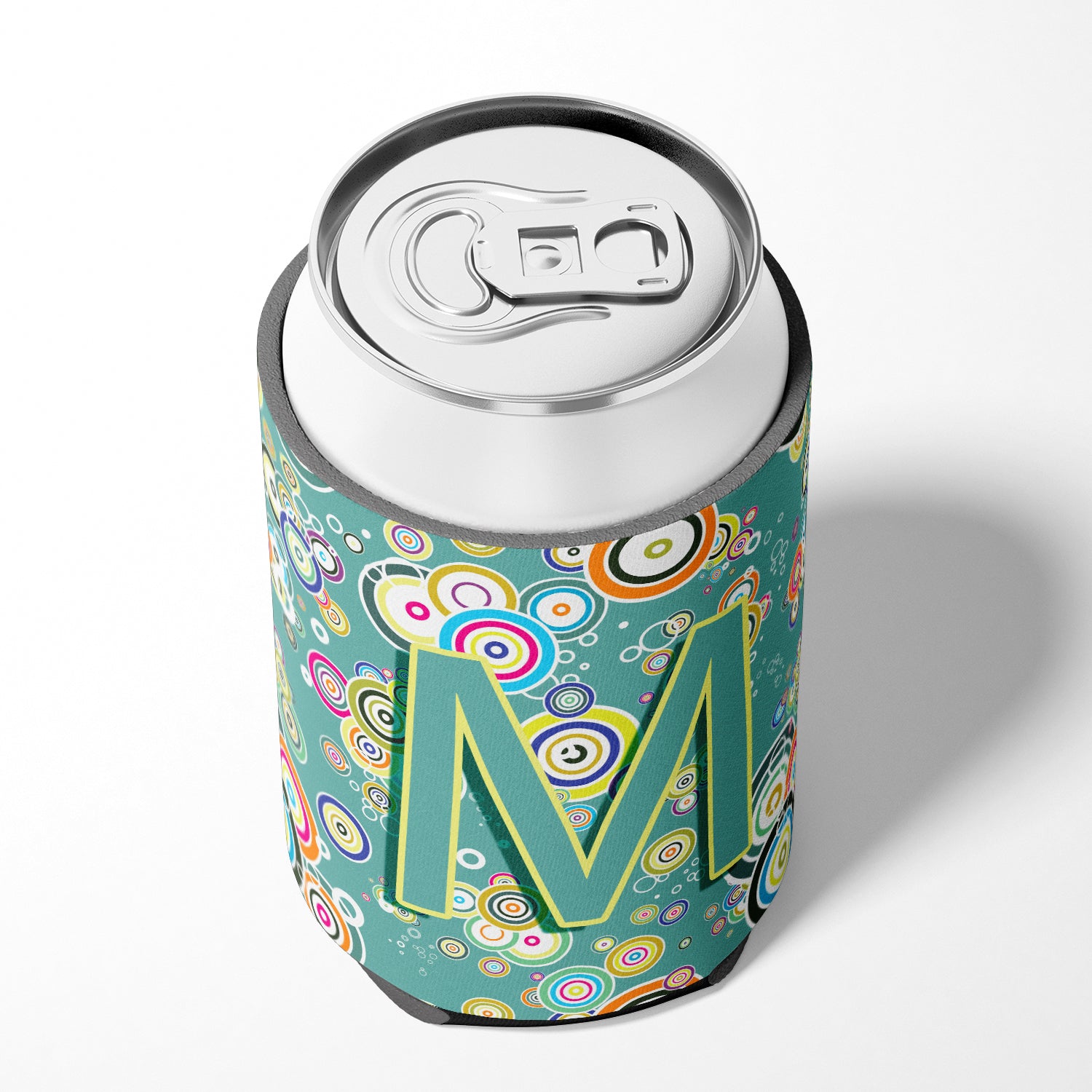 Letter M Circle Circle Teal Initial Alphabet Can or Bottle Hugger CJ2015-MCC.