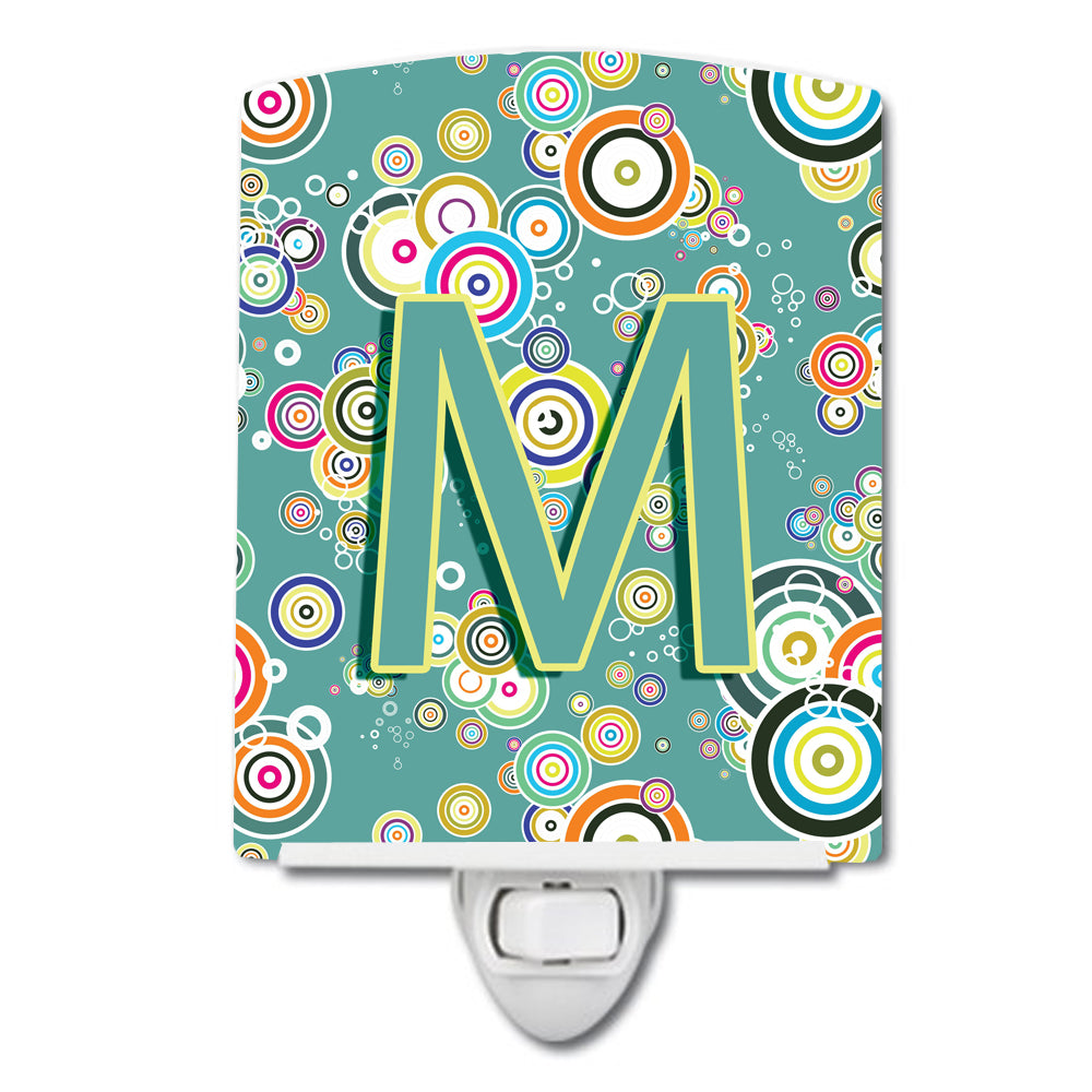 Letter M Circle Circle Teal Initial Alphabet Ceramic Night Light CJ2015-MCNL - the-store.com