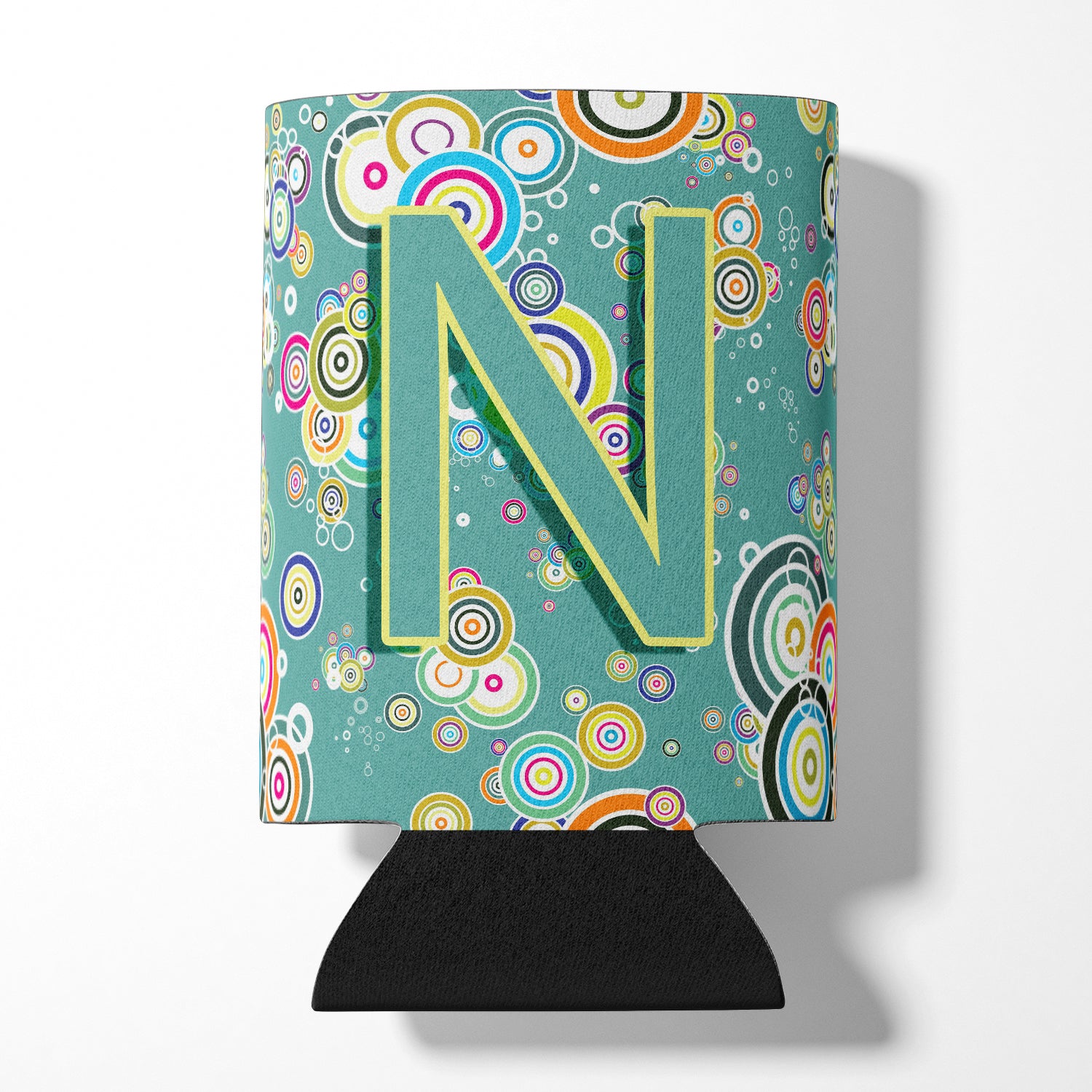 Letter N Circle Circle Teal Initial Alphabet Can or Bottle Hugger CJ2015-NCC.