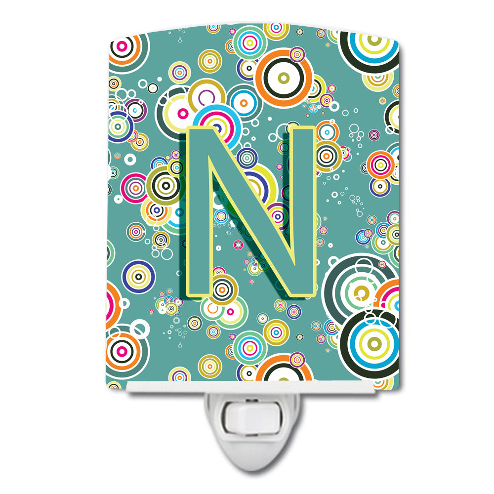 Letter N Circle Circle Teal Initial Alphabet Ceramic Night Light CJ2015-NCNL - the-store.com