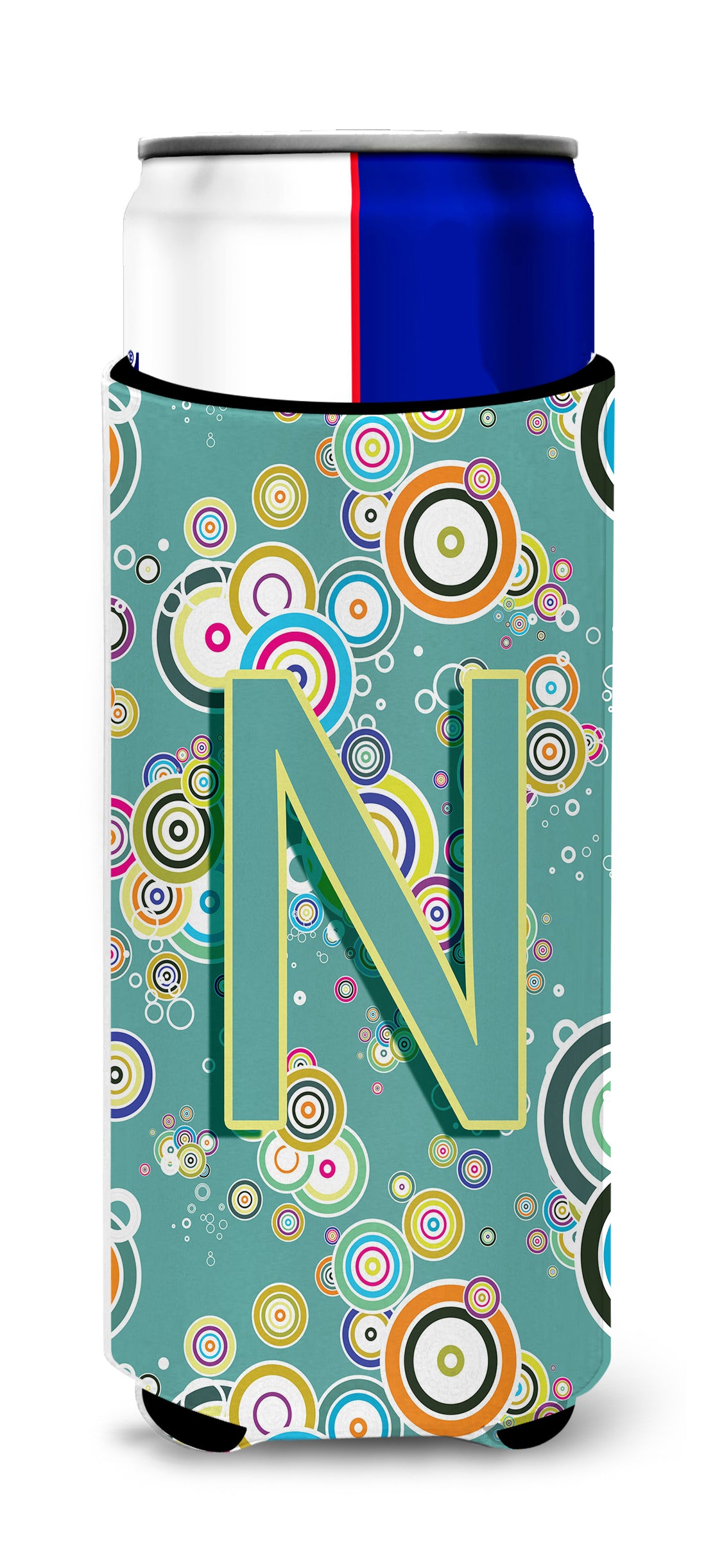 Letter N Circle Circle Teal Initial Alphabet Ultra Beverage Insulators for slim cans CJ2015-NMUK.