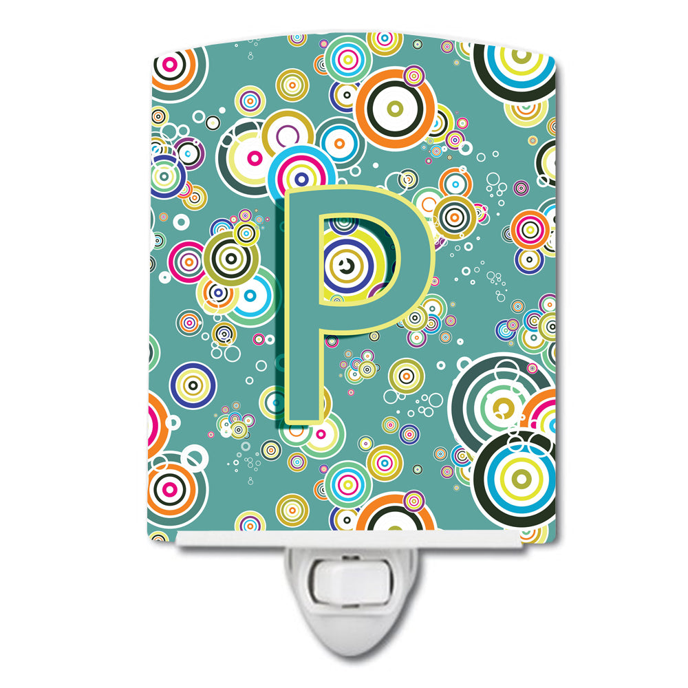 Letter P Circle Circle Teal Initial Alphabet Ceramic Night Light CJ2015-PCNL - the-store.com