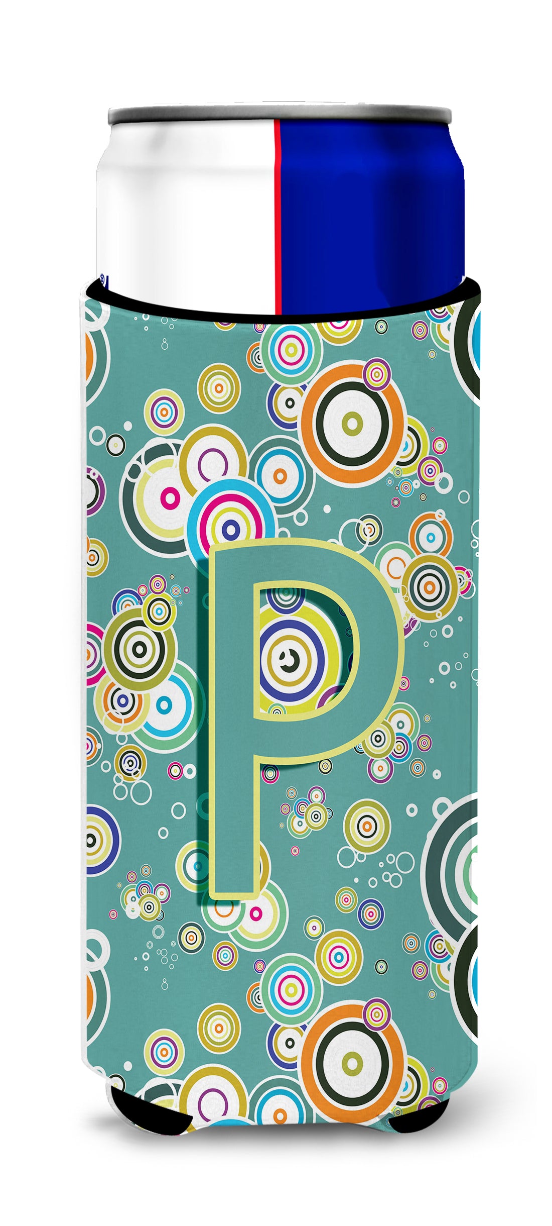 Letter P Circle Circle Teal Initial Alphabet Ultra Beverage Insulators for slim cans CJ2015-PMUK.