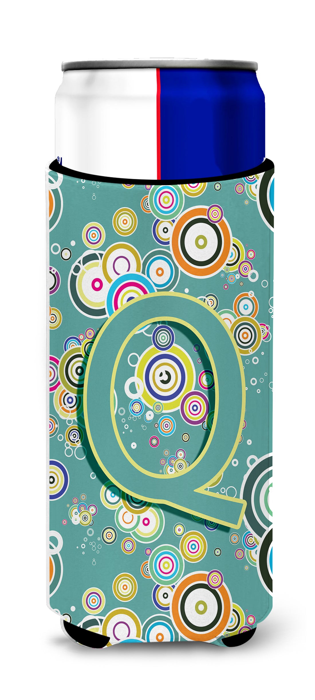 Letter Q Circle Circle Teal Initial Alphabet Ultra Beverage Insulators for slim cans CJ2015-QMUK.