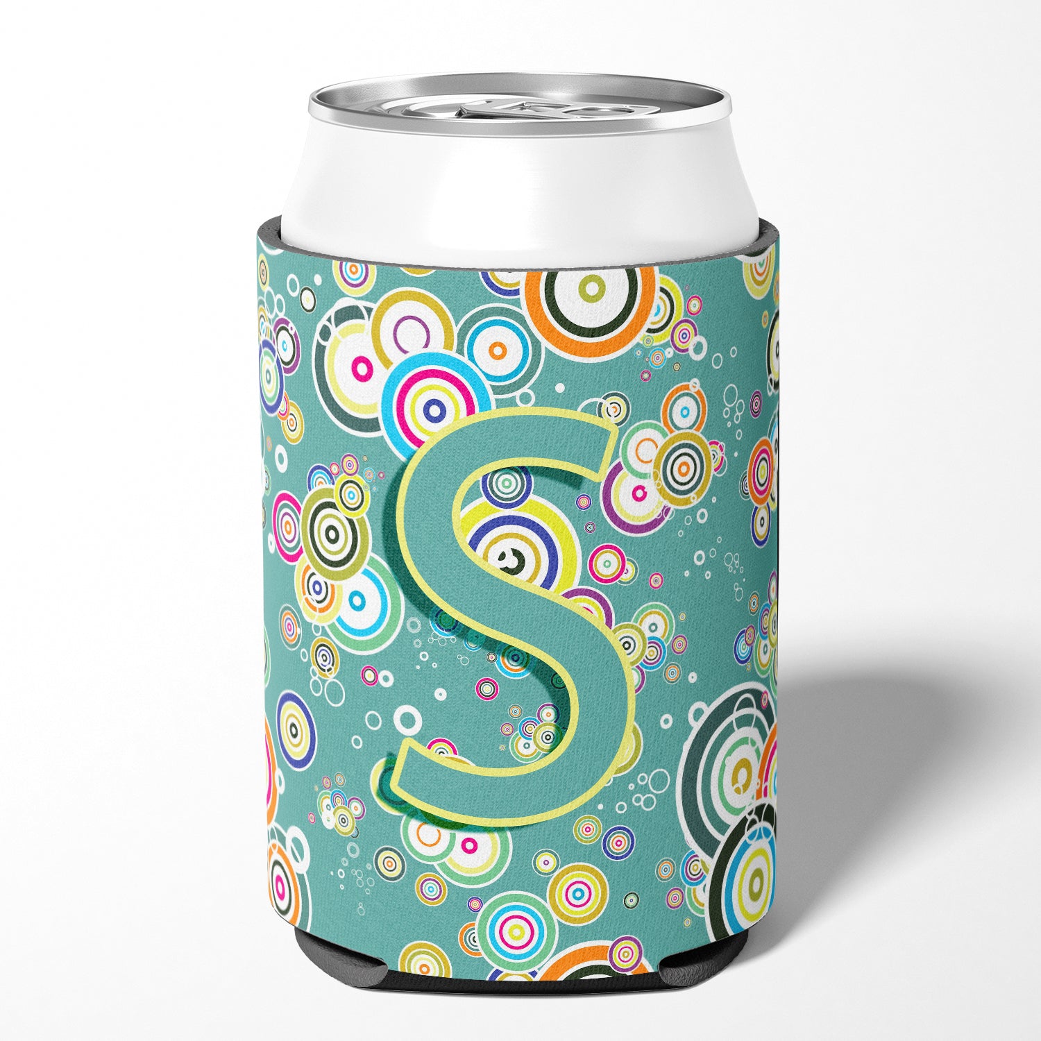 Letter S Circle Circle Teal Initial Alphabet Can or Bottle Hugger CJ2015-SCC.