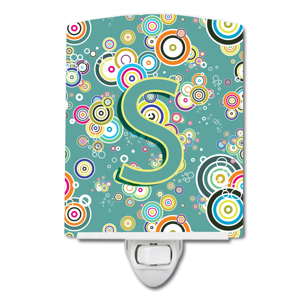 Letter S Circle Circle Teal Initial Alphabet Ceramic Night Light CJ2015-SCNL - the-store.com