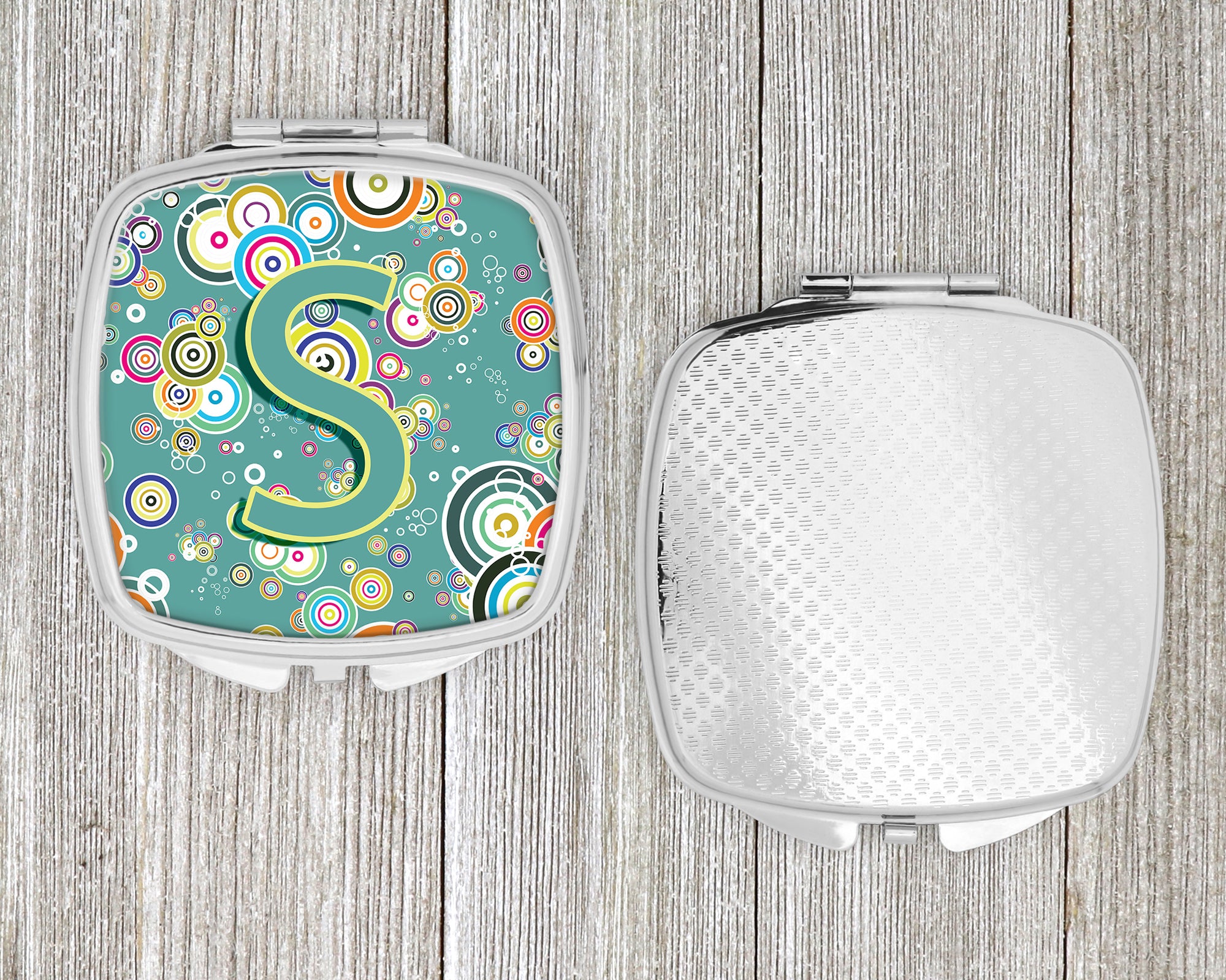 Letter S Circle Circle Teal Initial Alphabet Compact Mirror CJ2015-SSCM  the-store.com.