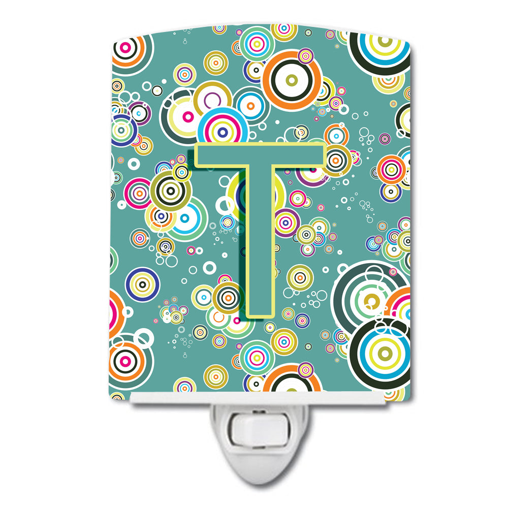 Letter T Circle Circle Teal Initial Alphabet Ceramic Night Light CJ2015-TCNL - the-store.com