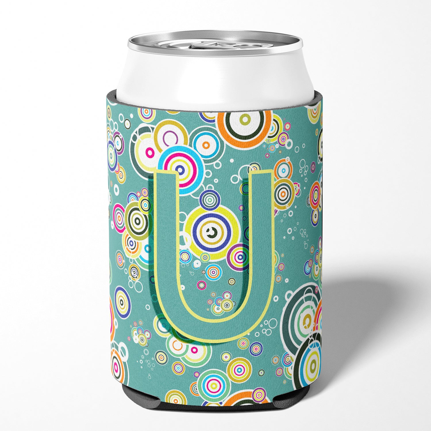 Letter U Circle Circle Teal Initial Alphabet Can or Bottle Hugger CJ2015-UCC.