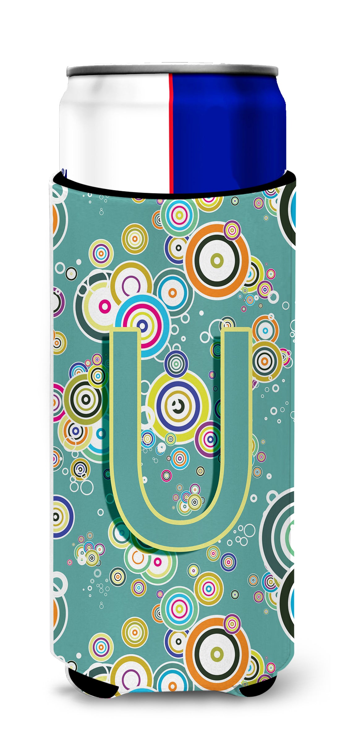 Letter U Circle Circle Teal Initial Alphabet Ultra Beverage Insulators for slim cans CJ2015-UMUK.