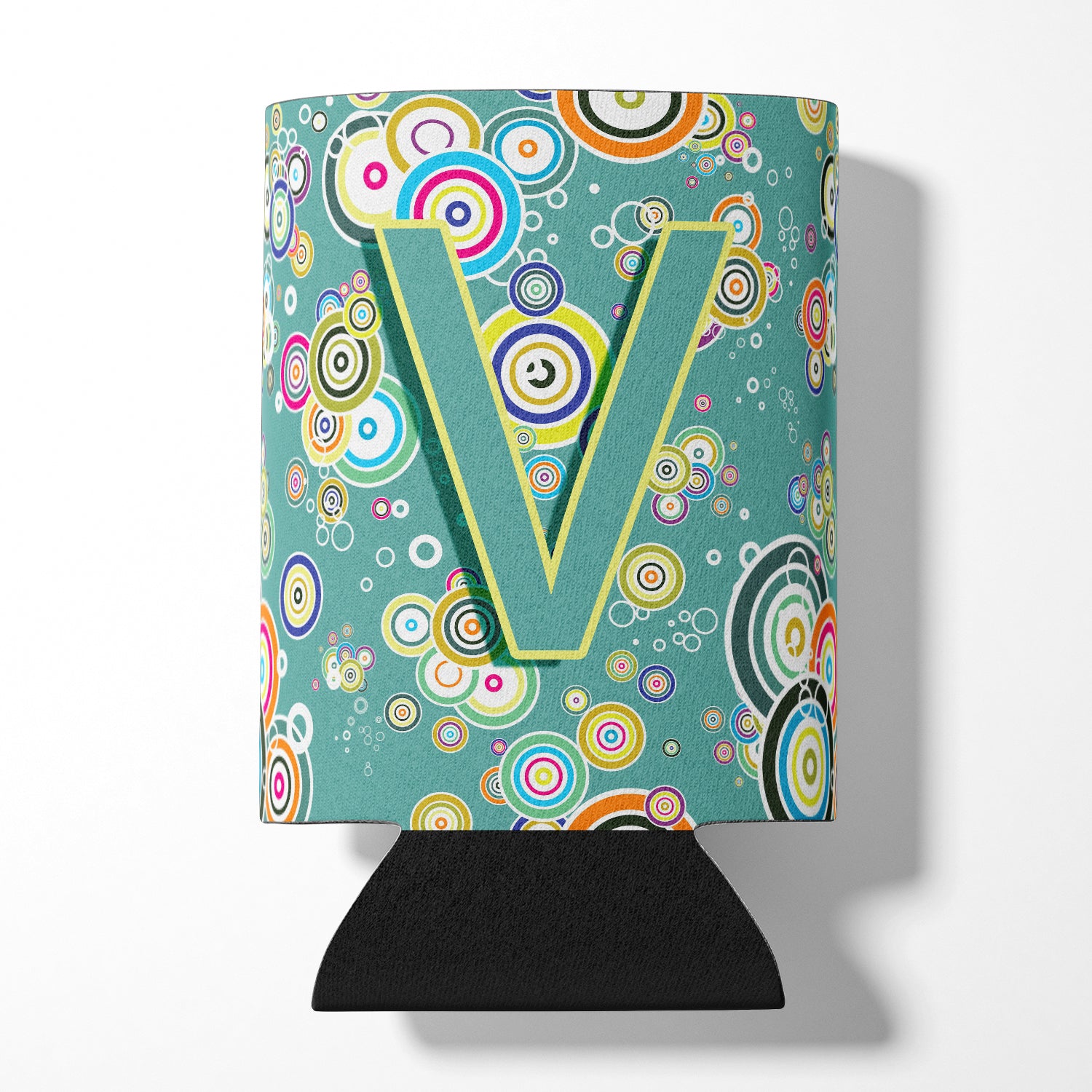 Letter V Circle Circle Teal Initial Alphabet Can or Bottle Hugger CJ2015-VCC.