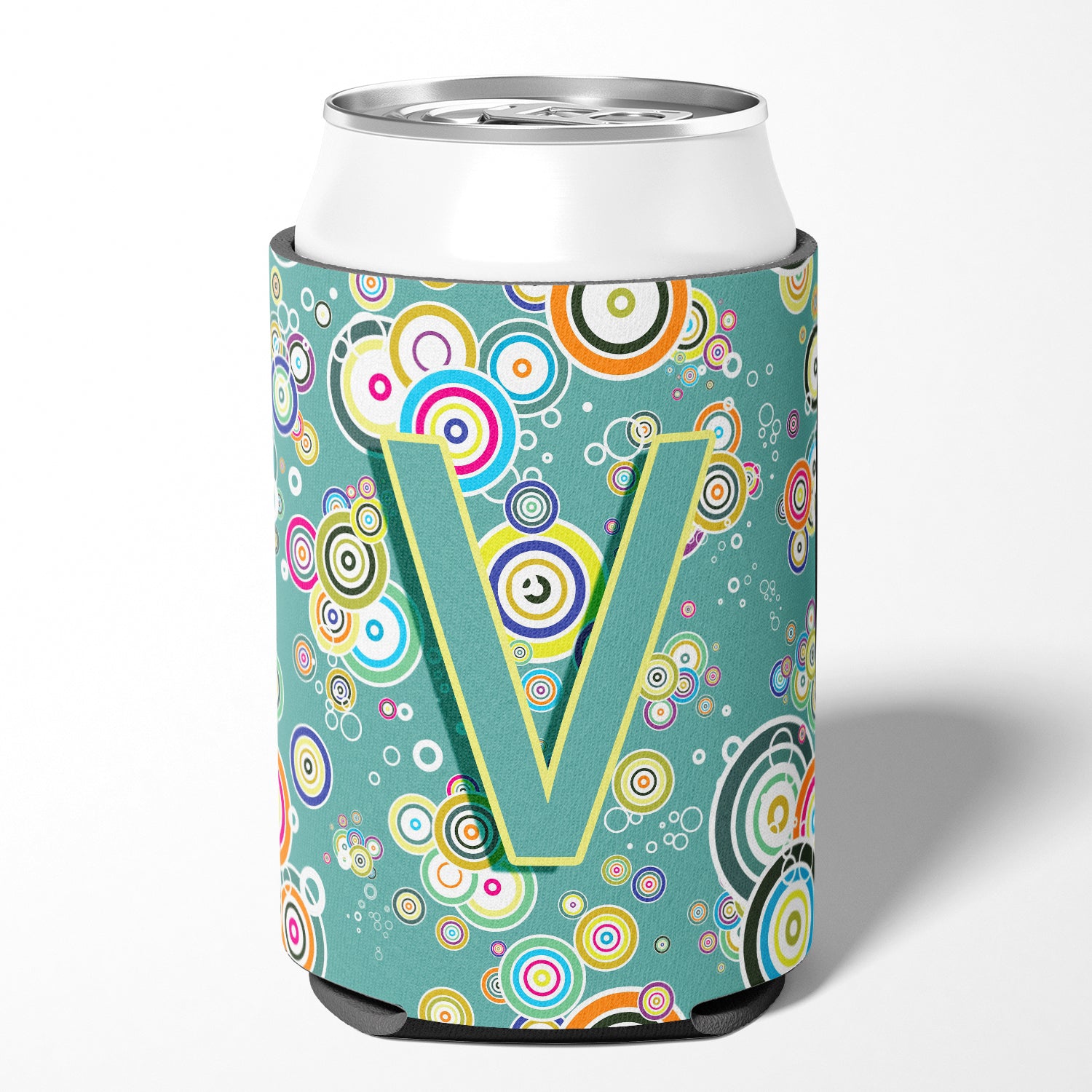 Letter V Circle Circle Teal Initial Alphabet Can or Bottle Hugger CJ2015-VCC.