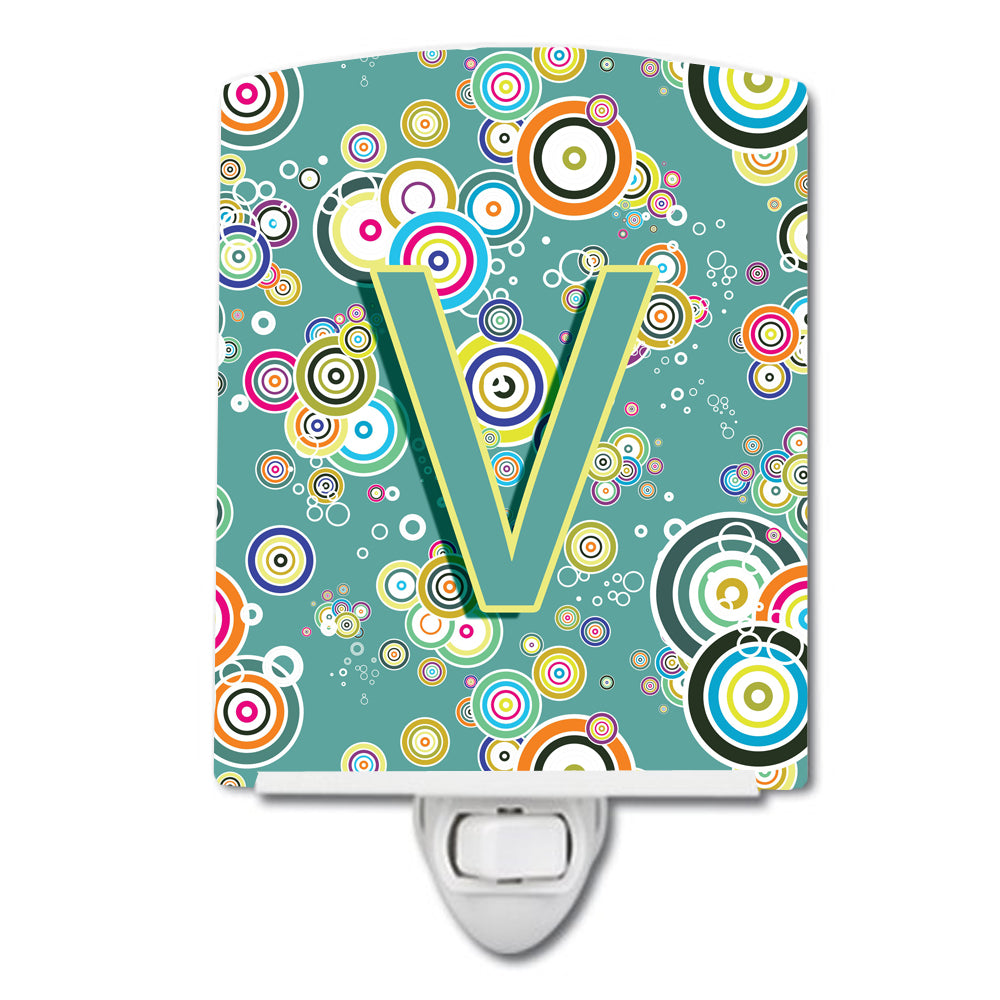 Letter V Circle Circle Teal Initial Alphabet Ceramic Night Light CJ2015-VCNL - the-store.com