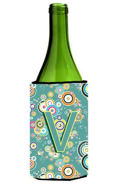 Letter V Circle Circle Teal Initial Alphabet Wine Bottle Beverage Insulator Hugger CJ2015-VLITERK by Caroline's Treasures