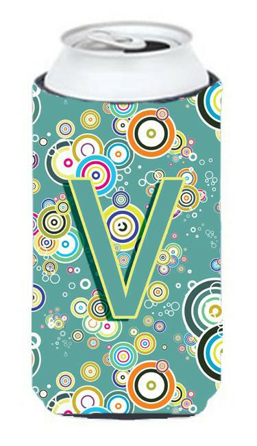 Letter V Circle Circle Teal Initial Alphabet Tall Boy Beverage Insulator Hugger CJ2015-VTBC by Caroline's Treasures