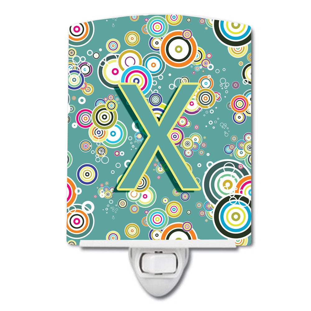 Letter X Circle Circle Teal Initial Alphabet Ceramic Night Light CJ2015-XCNL - the-store.com