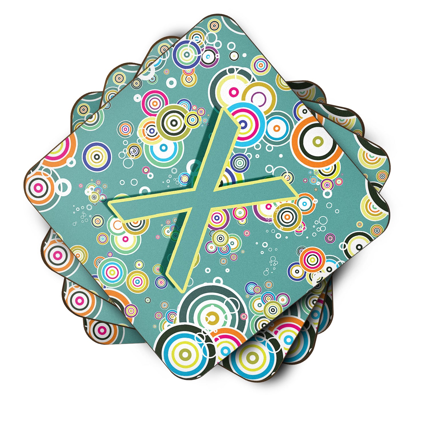 Set of 4 Letter X Circle Circle Teal Initial Alphabet Foam Coasters CJ2015-XFC - the-store.com