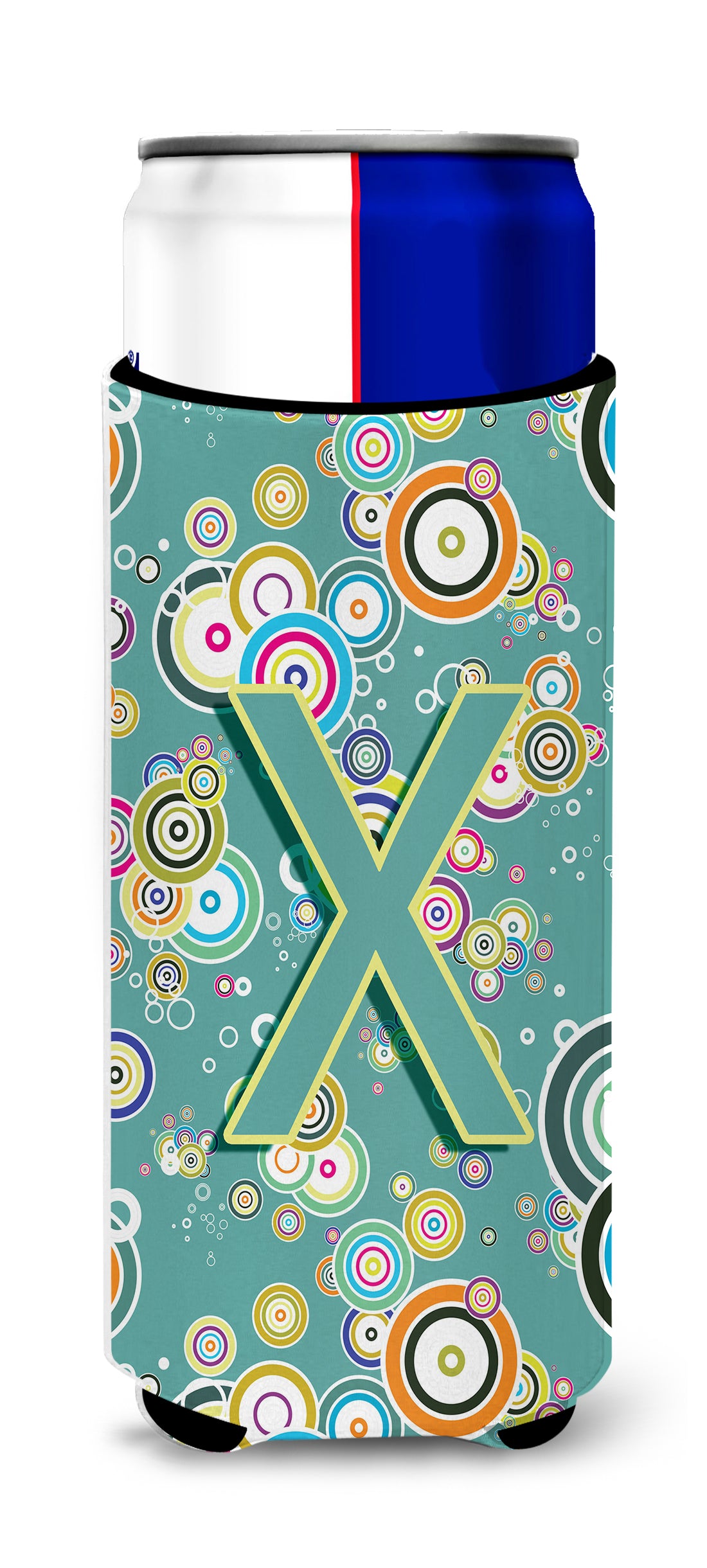 Letter X Circle Circle Teal Initial Alphabet Ultra Beverage Insulators for slim cans CJ2015-XMUK.