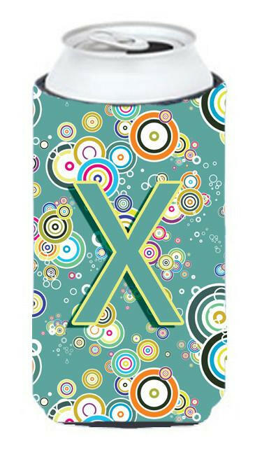 Letter X Circle Circle Teal Initial Alphabet Tall Boy Beverage Insulator Hugger CJ2015-XTBC by Caroline&#39;s Treasures