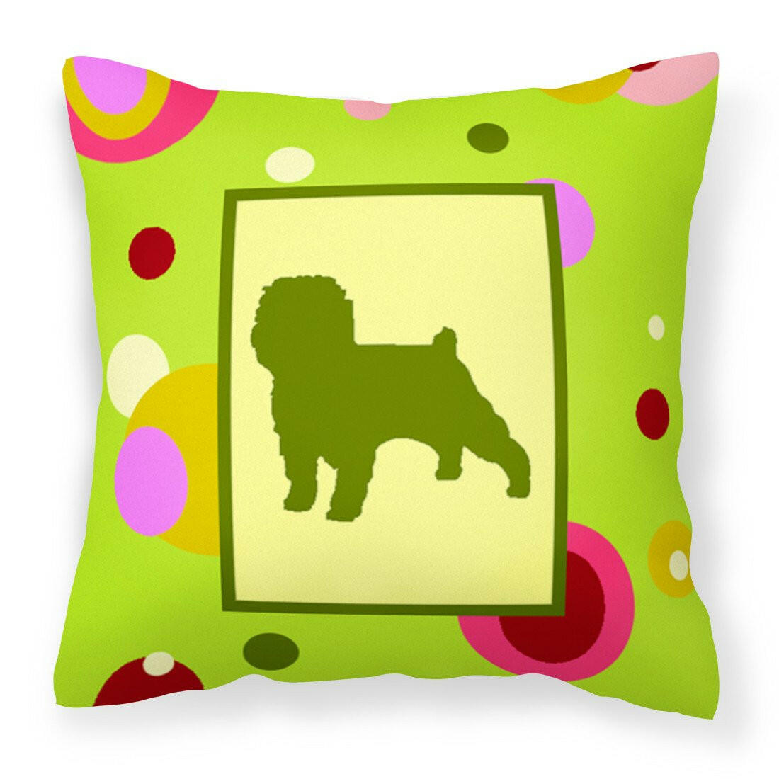 Lime Green Dots Affenpinscher Fabric Decorative Pillow CK1001PW1414 by Caroline&#39;s Treasures