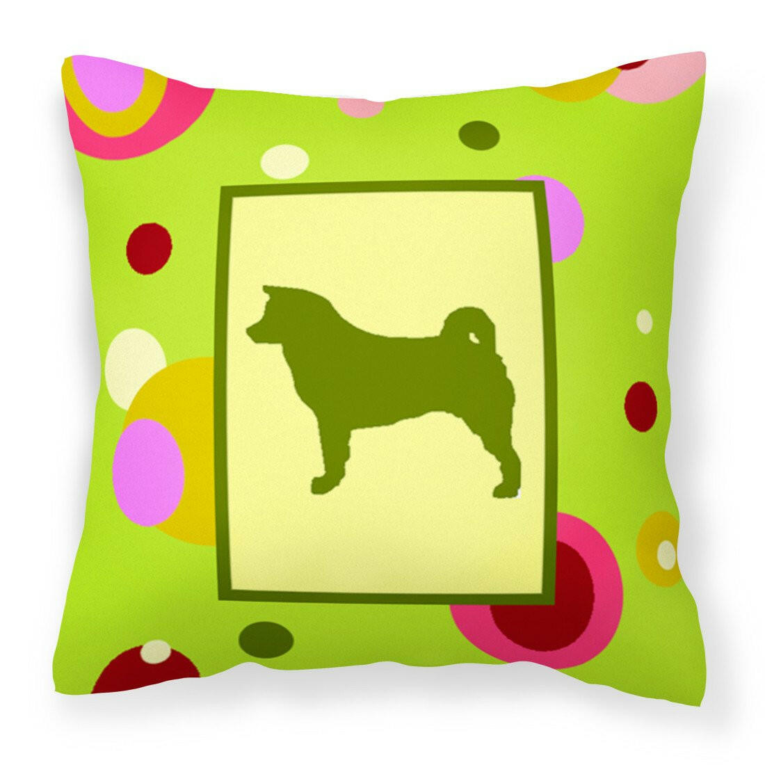 Lime Green Dots Akita Fabric Decorative Pillow CK1004PW1414 by Caroline's Treasures