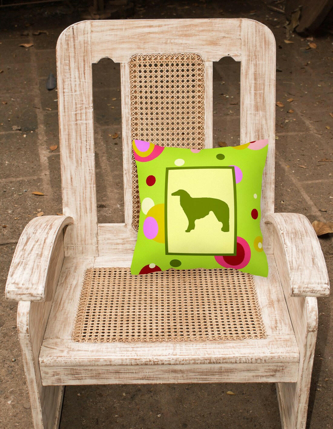 Lime Green Dots Borzoi Fabric Decorative Pillow CK1016PW1414 by Caroline's Treasures