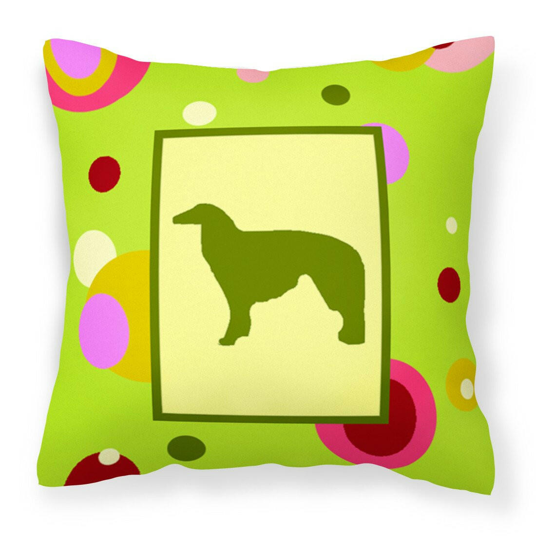 Lime Green Dots Borzoi Fabric Decorative Pillow CK1016PW1414 by Caroline's Treasures