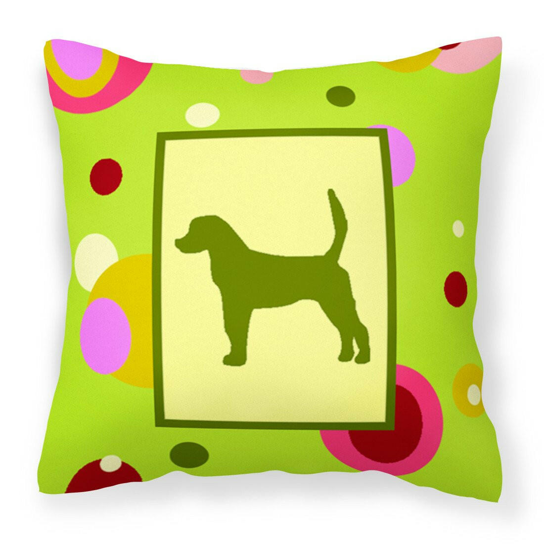 Lime Green Dots English Foxhound Fabric Decorative Pillow CK1027PW1414 by Caroline's Treasures