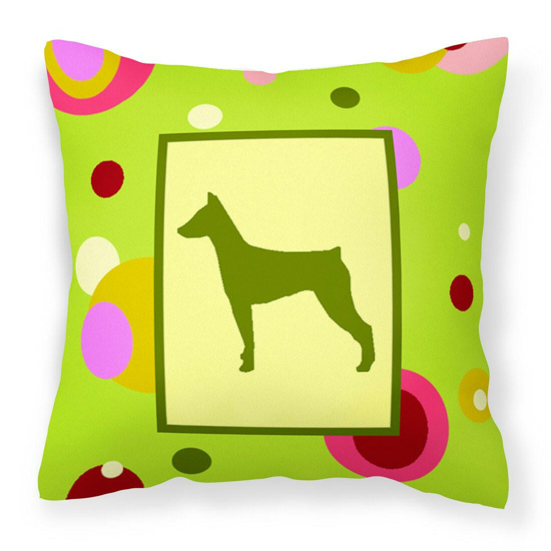 Lime Green Dots German Pinscher Fabric Decorative Pillow CK1078PW1414 by Caroline&#39;s Treasures