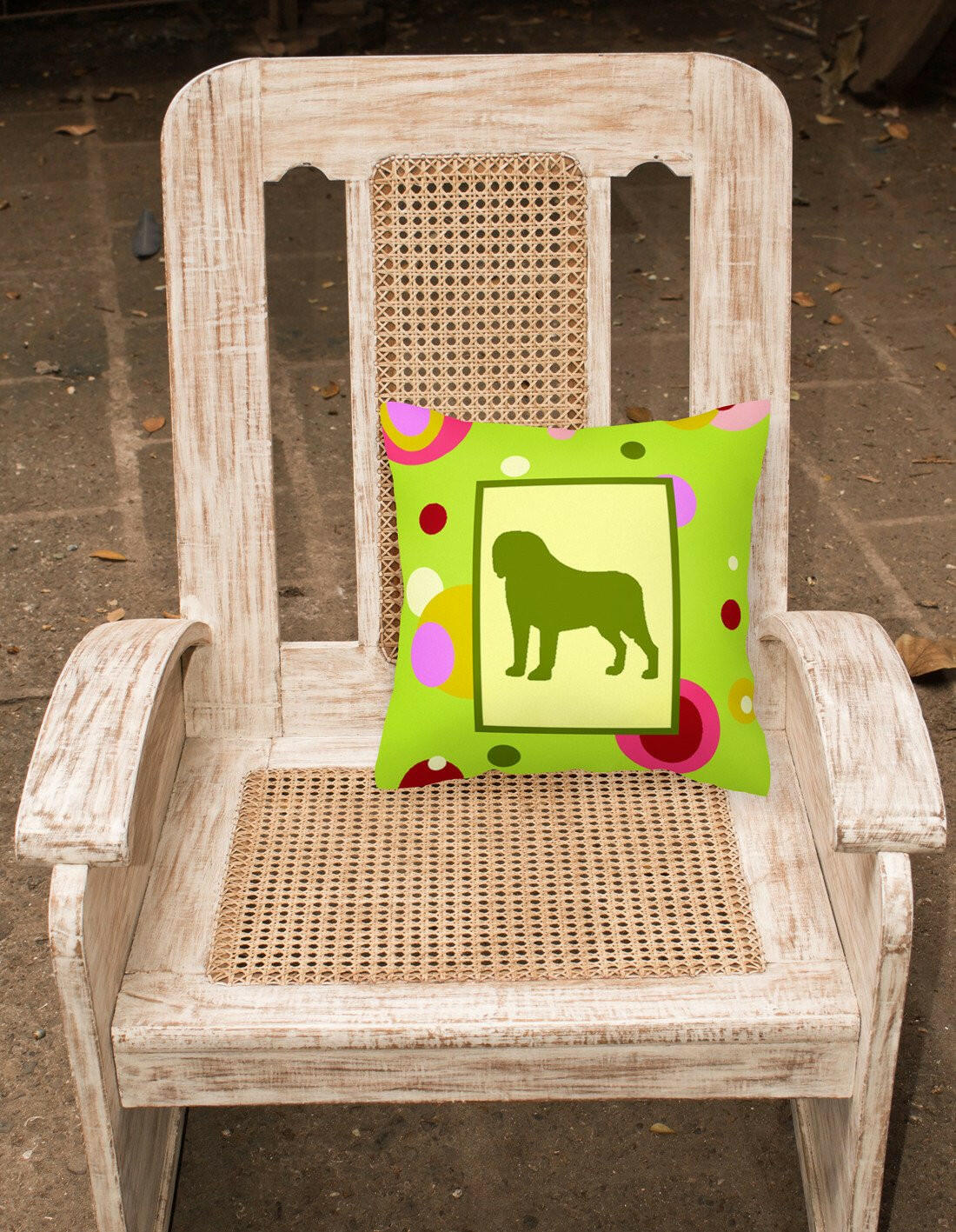 Lime Green Dots Saint Bernard Fabric Decorative Pillow CK1092PW1414 by Caroline's Treasures