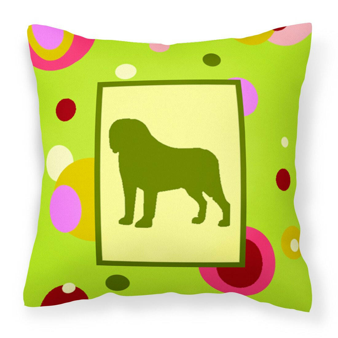 Lime Green Dots Saint Bernard Fabric Decorative Pillow CK1092PW1414 by Caroline's Treasures